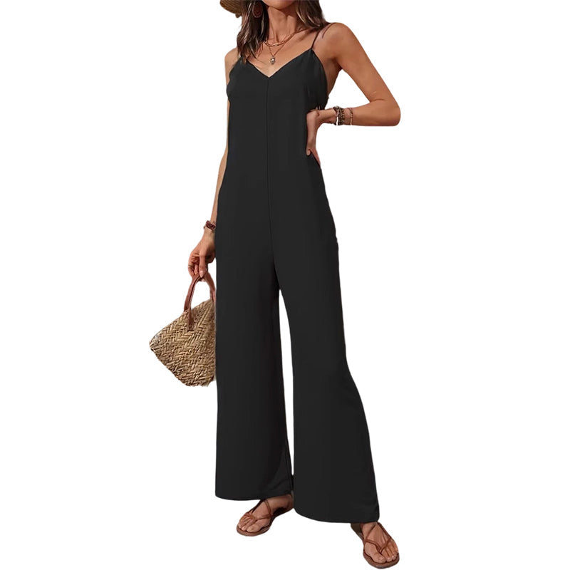 Tuta intera casual da donna con scollo a V e spalline sottili