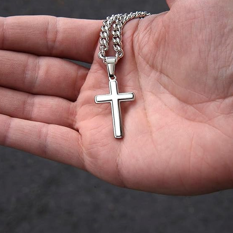 Collana da uomo con ciondolo a croce in acciaio inossidabile