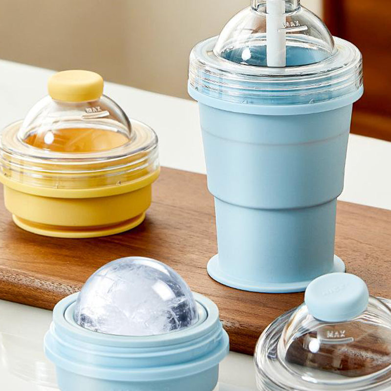 🥤Tazza portatile in silicone! Con cannuccia e stampo per ghiaccio, leggera, pieghevole, ottima per le bevande
