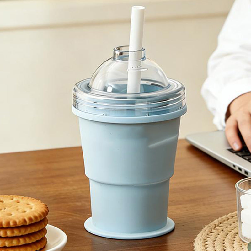 🥤Tazza portatile in silicone! Con cannuccia e stampo per ghiaccio, leggera, pieghevole, ottima per le bevande