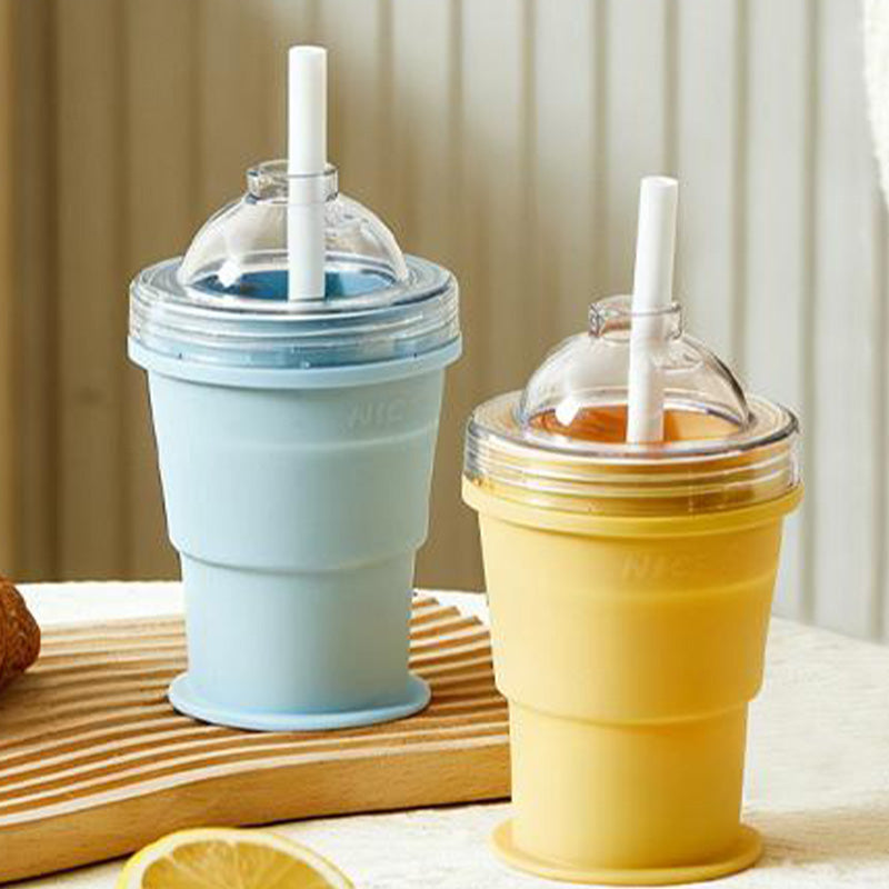 🥤Tazza portatile in silicone! Con cannuccia e stampo per ghiaccio, leggera, pieghevole, ottima per le bevande