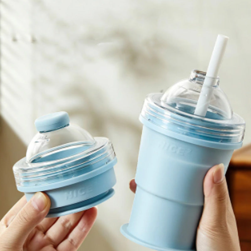 🥤Tazza portatile in silicone! Con cannuccia e stampo per ghiaccio, leggera, pieghevole, ottima per le bevande