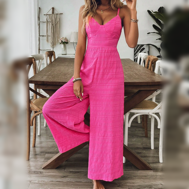 Tuta Elegante da Donna con Scollo a V e Pantalone a Palazzo