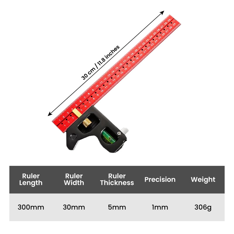 Squadra combinata con righello – tracciatura angoli 45°-90°