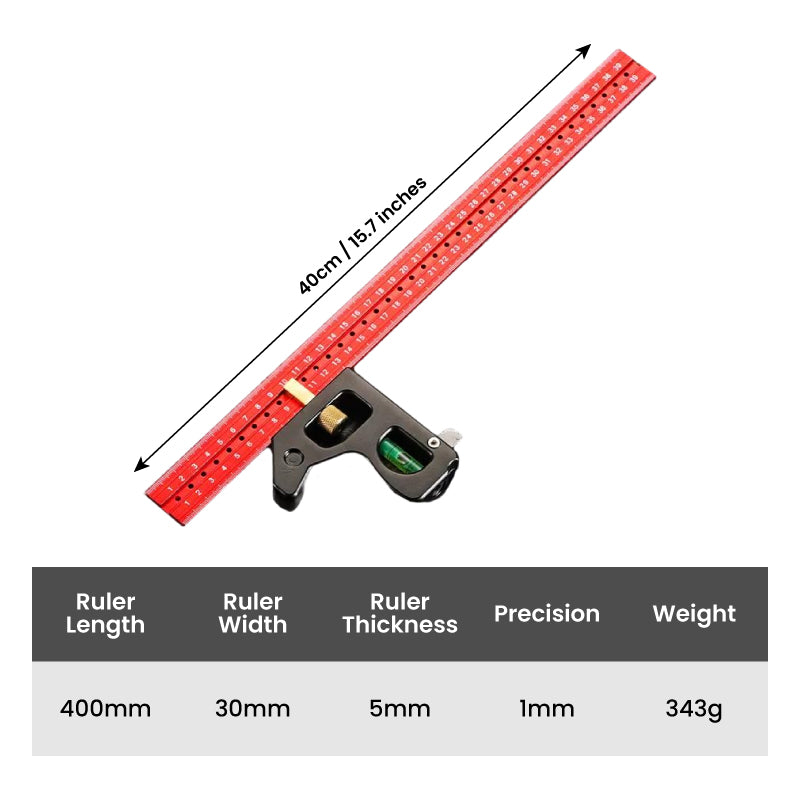 Squadra combinata con righello – tracciatura angoli 45°-90°