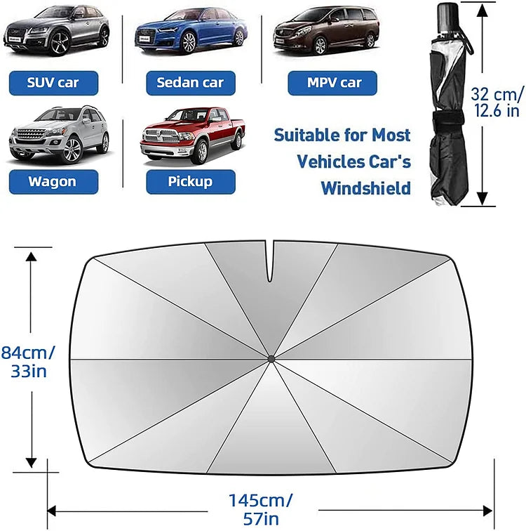 Ombrello parasole per parabrezza auto - Ombrello pieghevole per auto Parasole Parasole Blocco UV Finestrino anteriore auto (Protezione isolamento termico) per parabrezza auto Copre la maggior parte delle auto