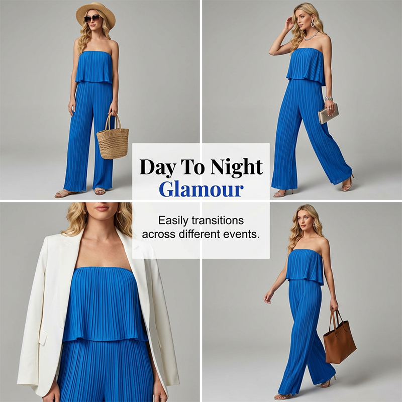 Completo da donna composto da top senza spalline e pantaloni a gamba larga