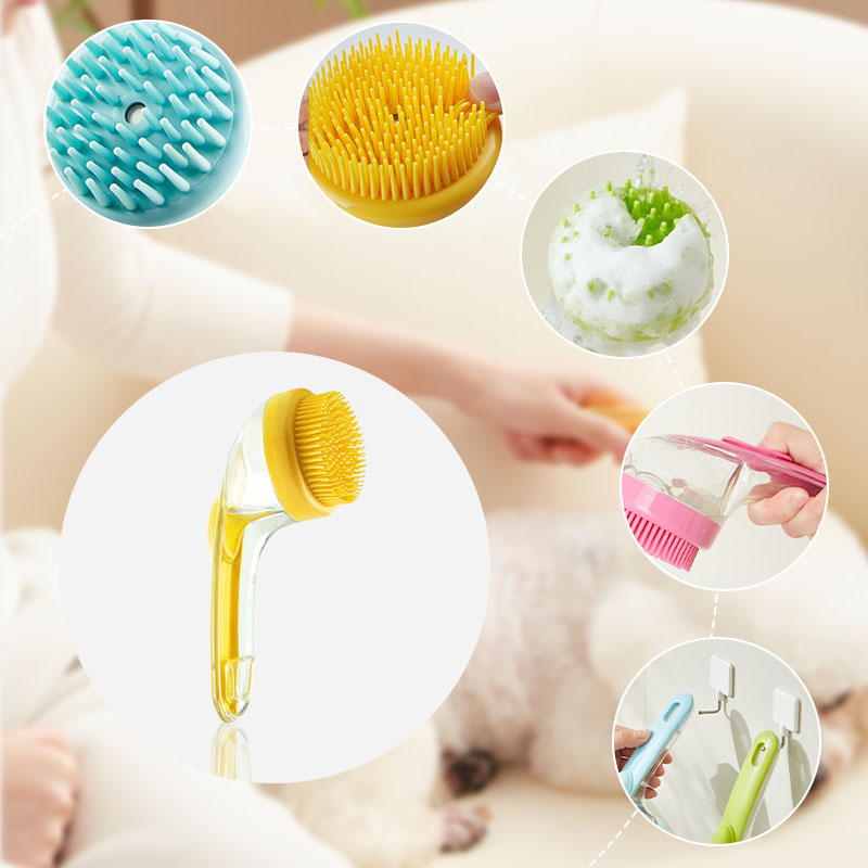 Spazzola per il bagno degli animali con dosatore di sapone