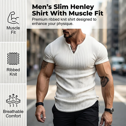 Camicia Henley slim fit a tinta unita da uomo