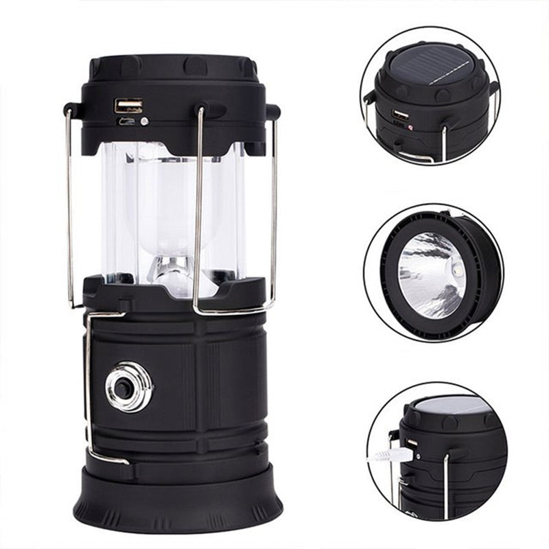 Lampada da campeggio a energia solare con braccio retrattile