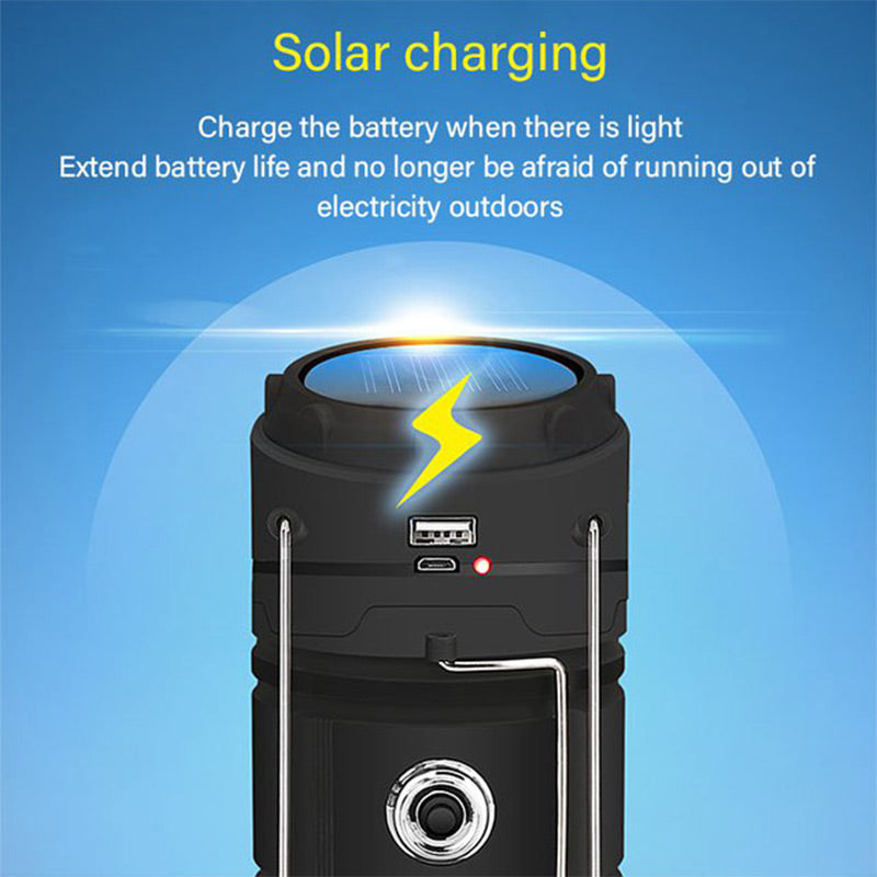 Lampada da campeggio a energia solare con braccio retrattile