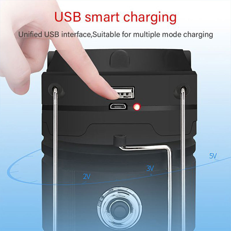 Lampada da campeggio a energia solare con braccio retrattile