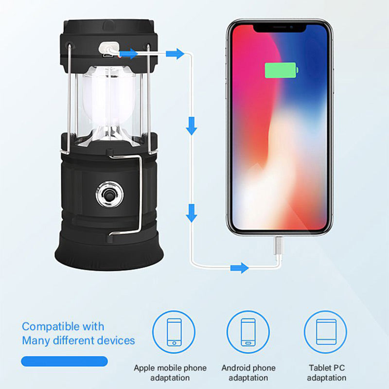 Lampada da campeggio a energia solare con braccio retrattile