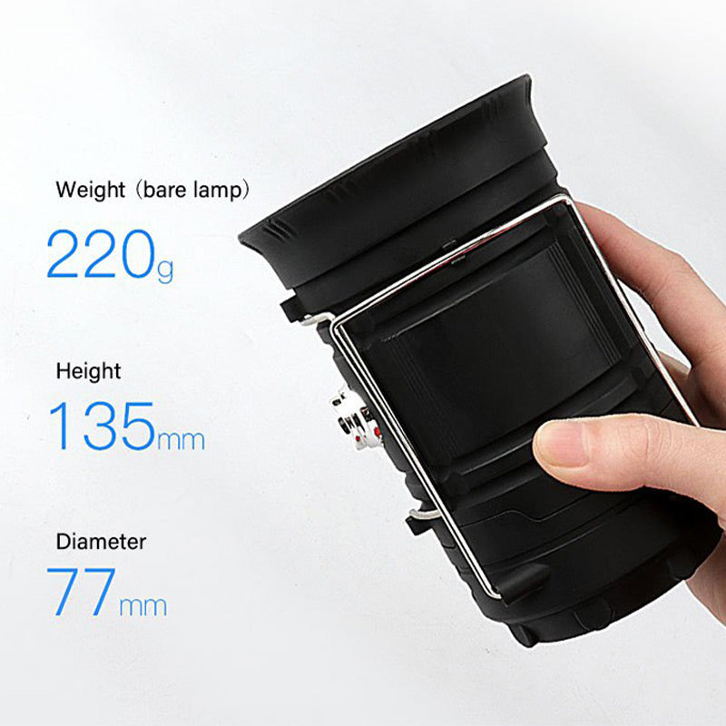 Lampada da campeggio a energia solare con braccio retrattile