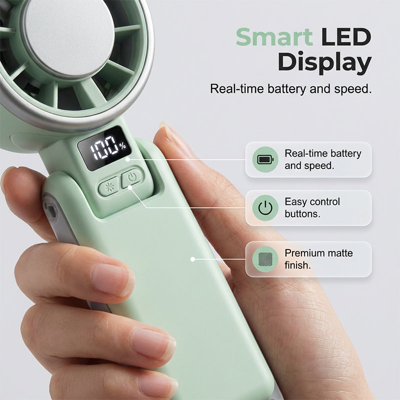 Ventilatore portatile turbo pieghevole con display LED