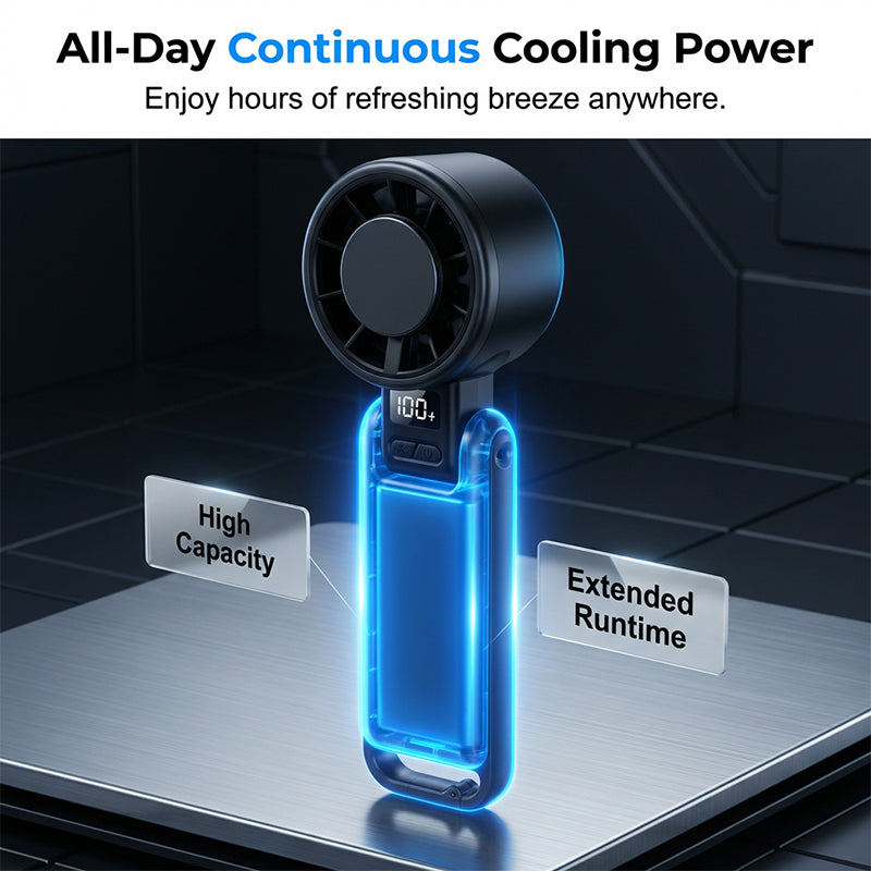 Ventilatore portatile turbo pieghevole con display LED