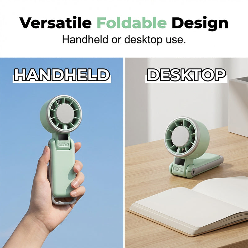 Ventilatore portatile turbo pieghevole con display LED
