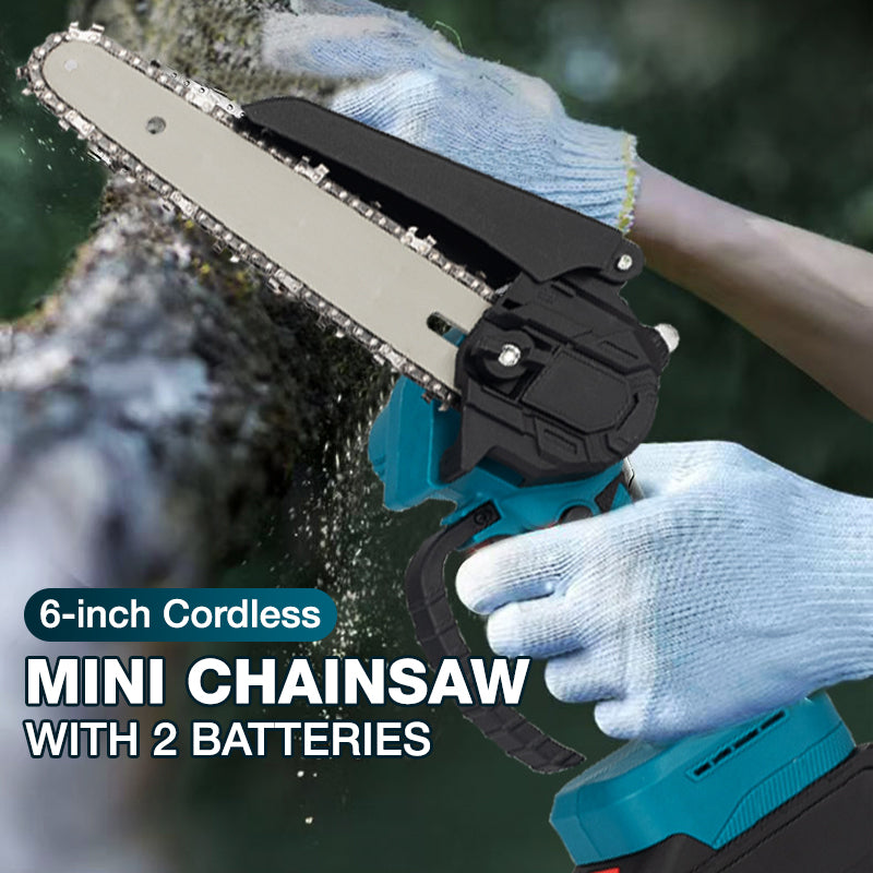 🌲🔋 50% KORTING! Zaag door 30cm dikke stammen met deze 6-inch mini-kettingzaag – 2 accu's, 2580W vermogen, borstelloze motor, automatische kettingsmering. Licht, sterk en snoerloos!