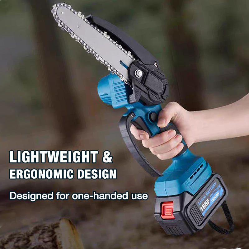 🌲🔋 50% KORTING! Zaag door 30cm dikke stammen met deze 6-inch mini-kettingzaag – 2 accu's, 2580W vermogen, borstelloze motor, automatische kettingsmering. Licht, sterk en snoerloos!