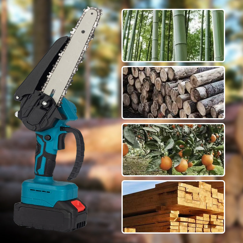 🌲🔋 50% KORTING! Zaag door 30cm dikke stammen met deze 6-inch mini-kettingzaag – 2 accu's, 2580W vermogen, borstelloze motor, automatische kettingsmering. Licht, sterk en snoerloos!