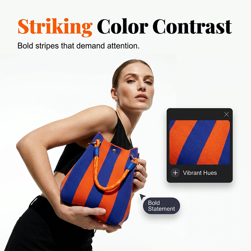 Borsa a secchiello in maglia a righe
