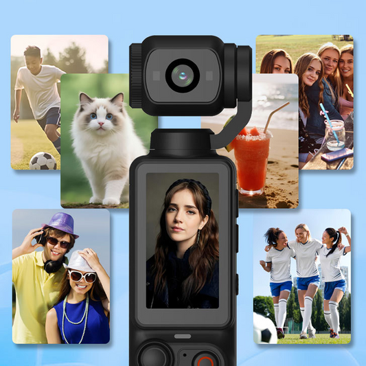 Fotocamera tascabile con gimbal e schermo da 1,9“