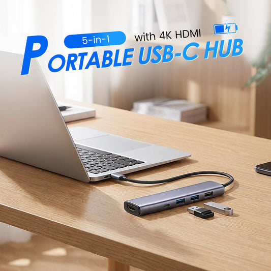 Hub USB-C 5 in 1 Portatile con Uscita HDMI 4K