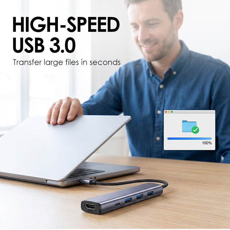 Hub USB-C 5 in 1 Portatile con Uscita HDMI 4K