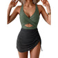 Costume intero a vestito da donna a blocchi di colore con design incrociato