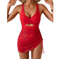Costume intero a vestito da donna a blocchi di colore con design incrociato