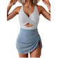 Costume intero a vestito da donna a blocchi di colore con design incrociato