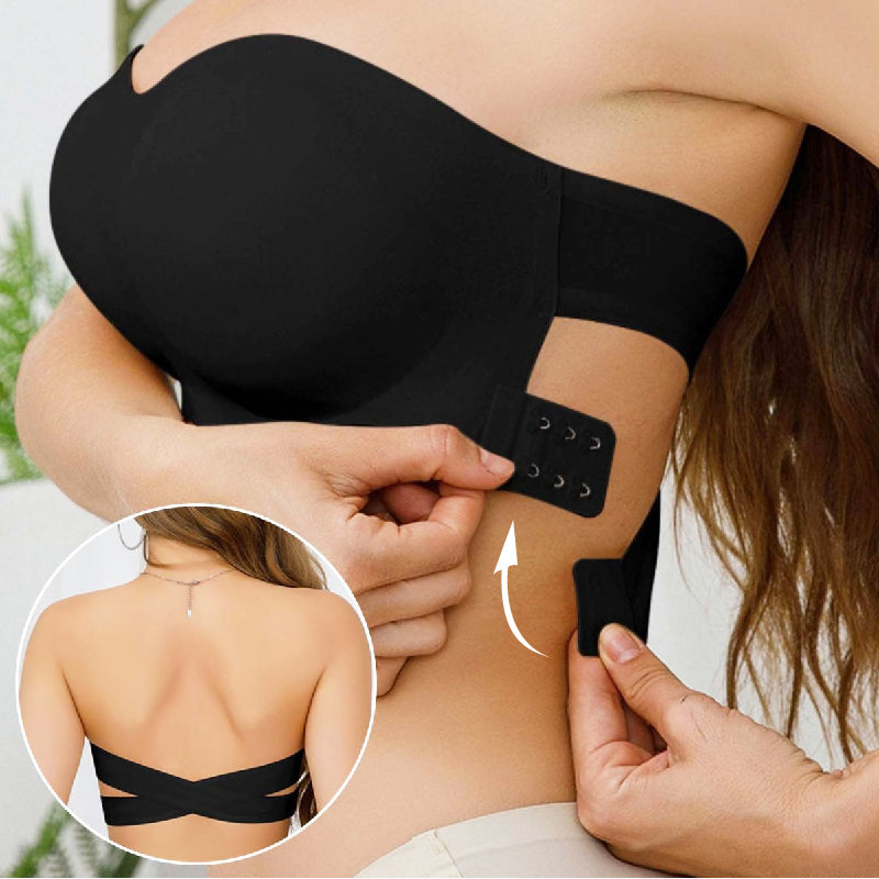 Reggiseno donna senza ferretto, senza spalline, antiscivolo con chiusura laterale a incrocio