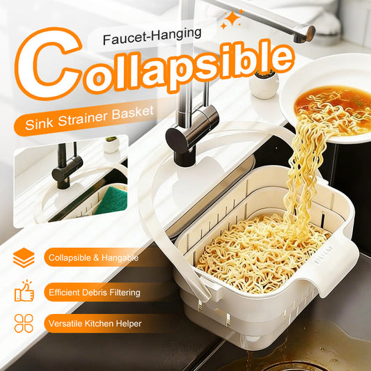 Cestello Scolapasta Pieghevole Sospeso al Rubinetto del Lavello
