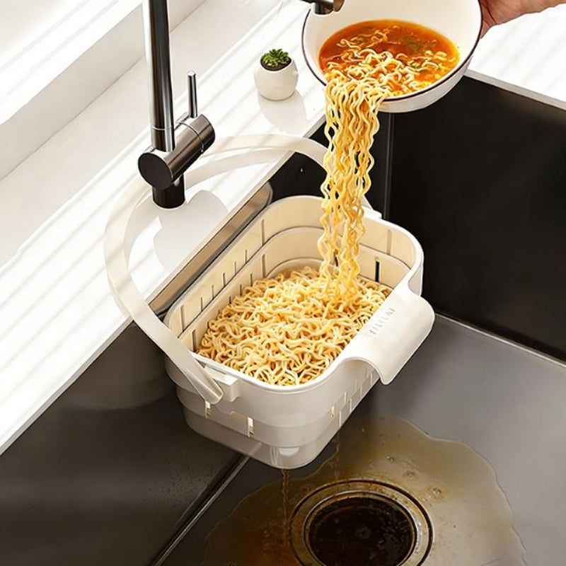 Cestello Scolapasta Pieghevole Sospeso al Rubinetto del Lavello