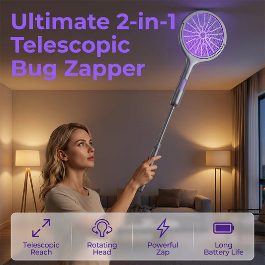 Mosquito Zapper Racchetta Antizanzare Elettrica 2 in 1, Racchetta Anti Insetti USB Ricaricabile 3000V con Testa Rotante, Zanzariera Elettrica per Casa/Balcone/Giardin/Campeggio, Grigio