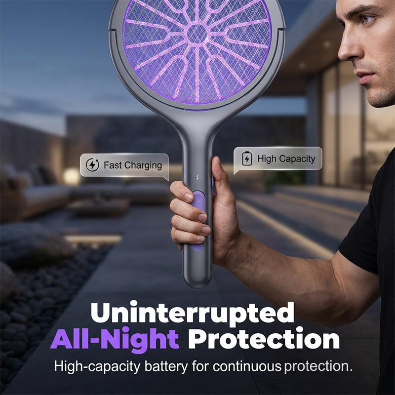 Mosquito Zapper Racchetta Antizanzare Elettrica 2 in 1, Racchetta Anti Insetti USB Ricaricabile 3000V con Testa Rotante, Zanzariera Elettrica per Casa/Balcone/Giardin/Campeggio, Grigio