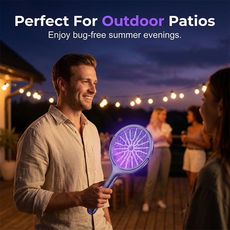 Mosquito Zapper Racchetta Antizanzare Elettrica 2 in 1, Racchetta Anti Insetti USB Ricaricabile 3000V con Testa Rotante, Zanzariera Elettrica per Casa/Balcone/Giardin/Campeggio, Grigio