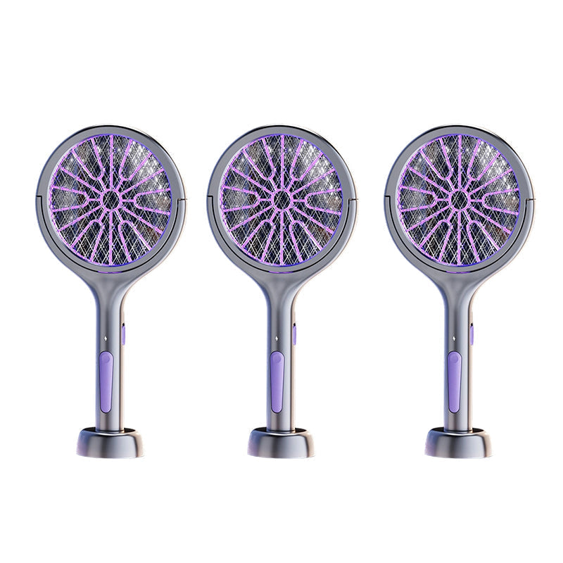 Mosquito Zapper Racchetta Antizanzare Elettrica 2 in 1, Racchetta Anti Insetti USB Ricaricabile 3000V con Testa Rotante, Zanzariera Elettrica per Casa/Balcone/Giardin/Campeggio, Grigio