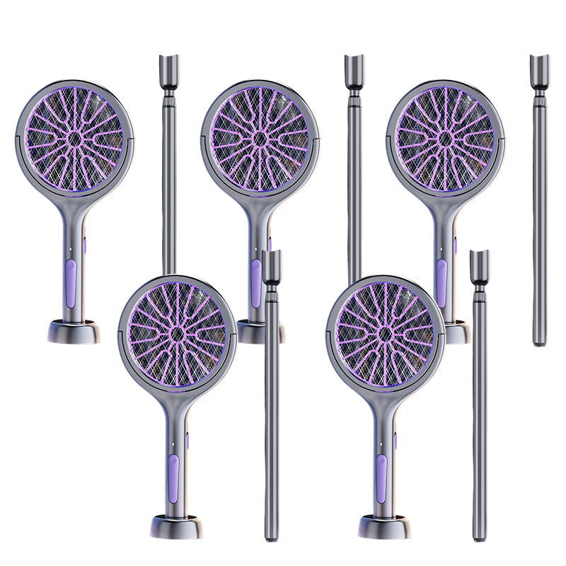 Mosquito Zapper Racchetta Antizanzare Elettrica 2 in 1, Racchetta Anti Insetti USB Ricaricabile 3000V con Testa Rotante, Zanzariera Elettrica per Casa/Balcone/Giardin/Campeggio, Grigio