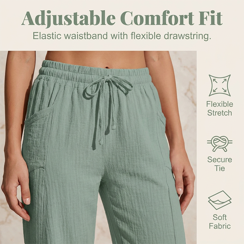 Pantaloni corti da donna plissettati in cotone-lino tinta unita