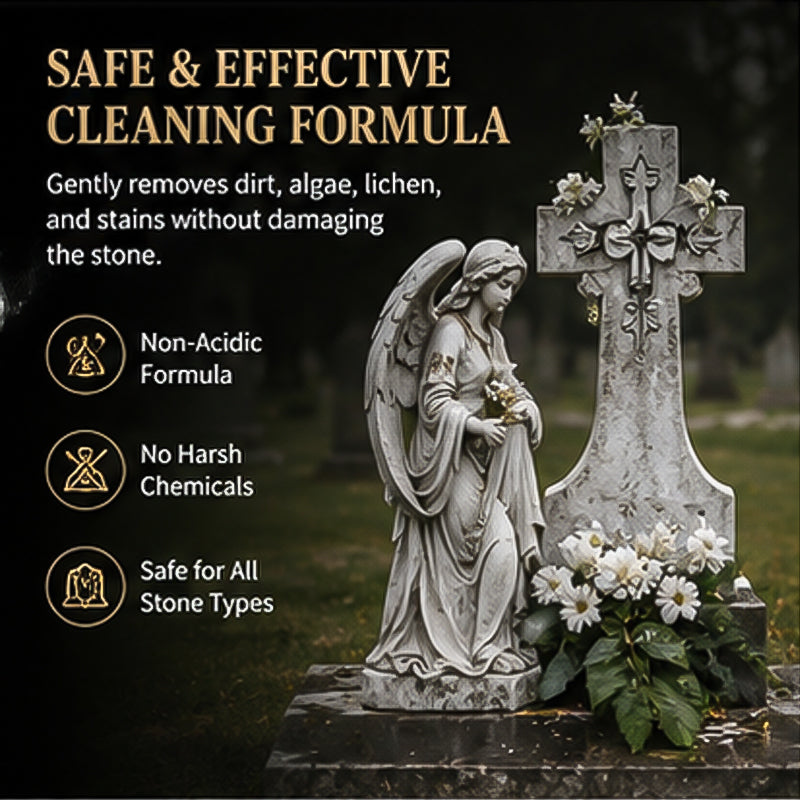 🏛️ Spray detergente per lapidi + panno in microfibra – Rimuove muschio e sporco – Pagamento in contrassegno 🔥✨