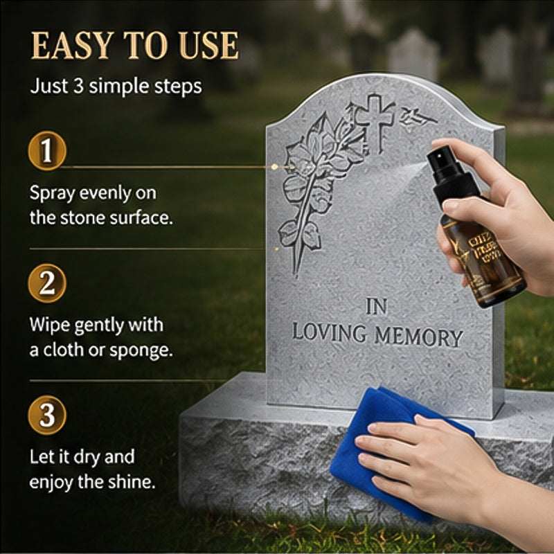 🏛️ Spray detergente per lapidi + panno in microfibra – Rimuove muschio e sporco – Pagamento in contrassegno 🔥✨