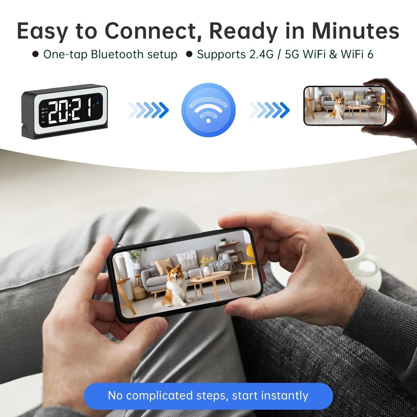 ⚡ Vendite calde 🔥 Fotocamera orologio digitale intelligente con WiFi dual band (5 GHz e 2,4 GHz) | Sistema di sicurezza domestica e monitoraggio in tempo reale