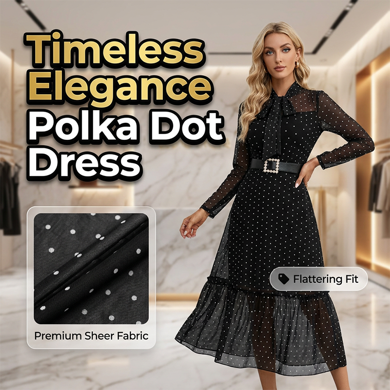 ⏰🔥OFFRE LIMITÉE : 50 % DE RÉDUCTION !🔥Plus de 50K+ unités vendues !Elegante abito midi a pois con collo annodato