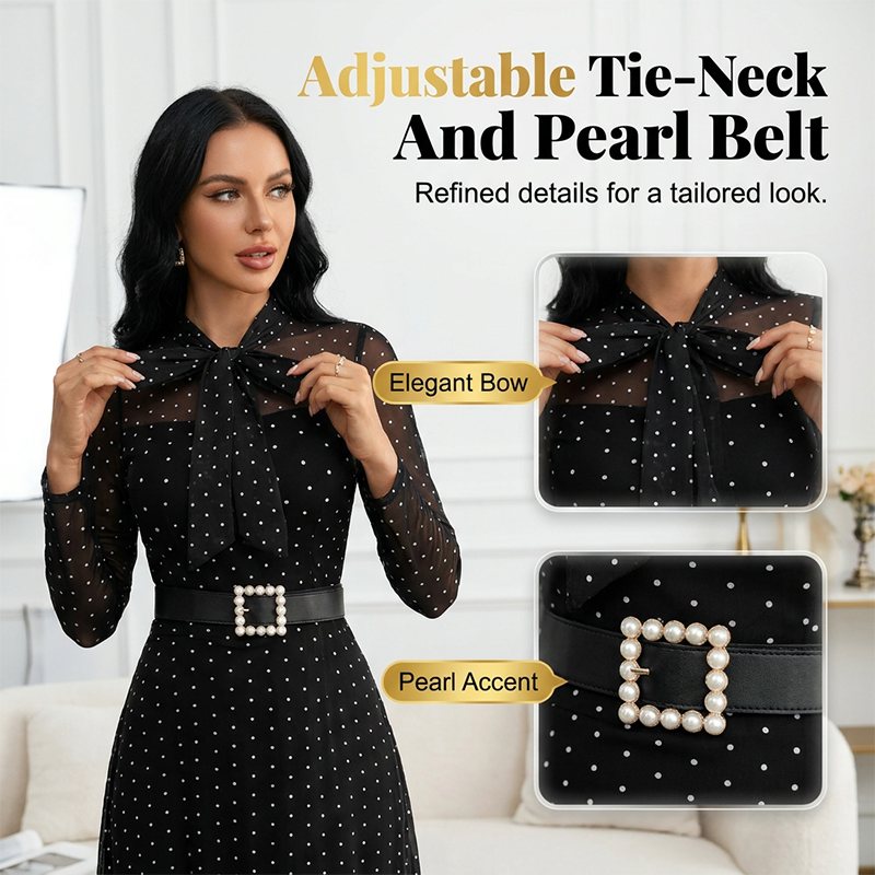 ⏰🔥OFFRE LIMITÉE : 50 % DE RÉDUCTION !🔥Plus de 50K+ unités vendues !Elegante abito midi a pois con collo annodato