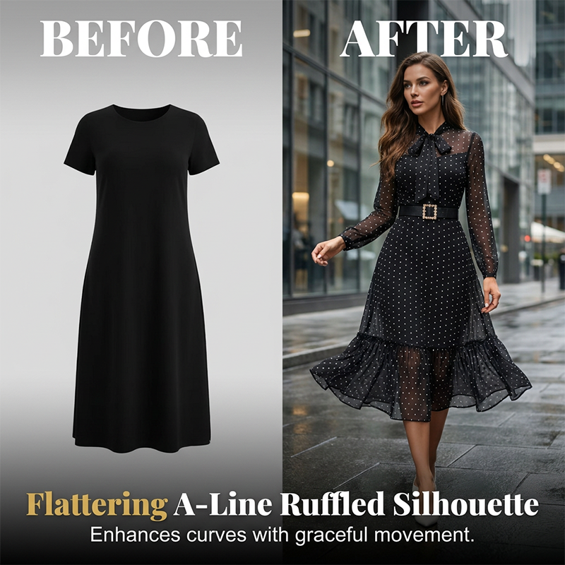 ⏰🔥OFFRE LIMITÉE : 50 % DE RÉDUCTION !🔥Plus de 50K+ unités vendues !Elegante abito midi a pois con collo annodato