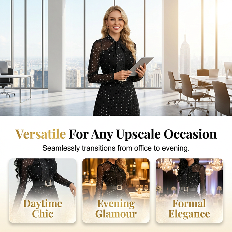 ⏰🔥OFFRE LIMITÉE : 50 % DE RÉDUCTION !🔥Plus de 50K+ unités vendues !Elegante abito midi a pois con collo annodato