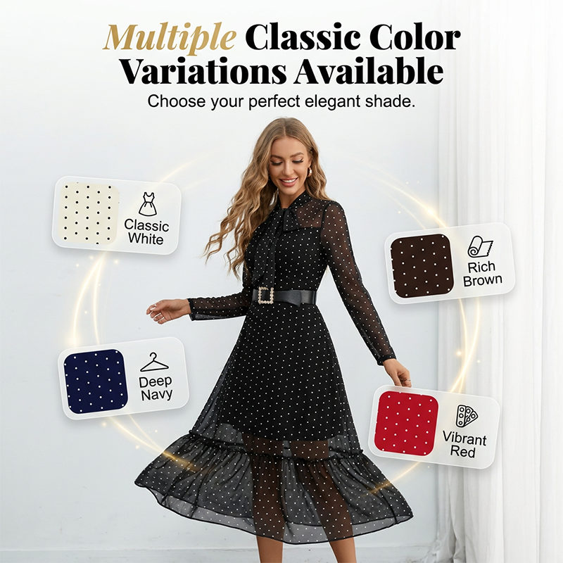 ⏰🔥OFFRE LIMITÉE : 50 % DE RÉDUCTION !🔥Plus de 50K+ unités vendues !Elegante abito midi a pois con collo annodato