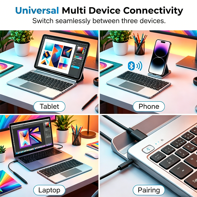 Tastiera Pieghevole Ultra Sottile con Touchpad e Supporto Integrato