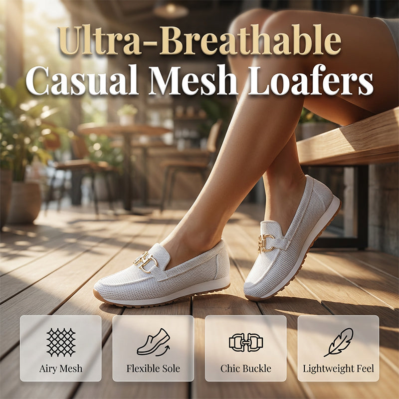 Mocassini casual da donna in rete con fibbia in metallo